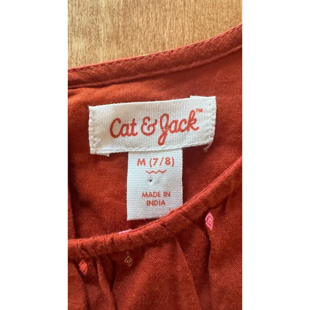 Cat & Jack Girls Rust Orange Metallic Diamond Dobby Long Sleeve‎ Size M 7/8